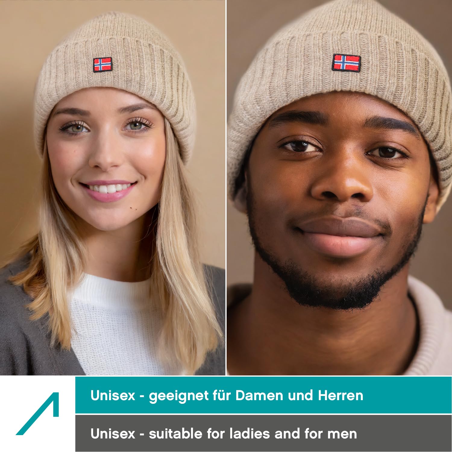 ACE Norway Winter-Mütze aus Schaf-Wolle - warme Strickmütze für Damen & Herren - weiche Wollmütze für Erwachsene - Beige 5