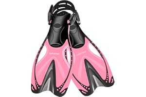 Supertrip Kids Snorkel Fins, Swim Fins for Lap Swimming, Adjustable Short Flippers, Travel Size Diving Fins Scuba Fins, Snorkeling Gear for Kids Boys Girls Age 6-14