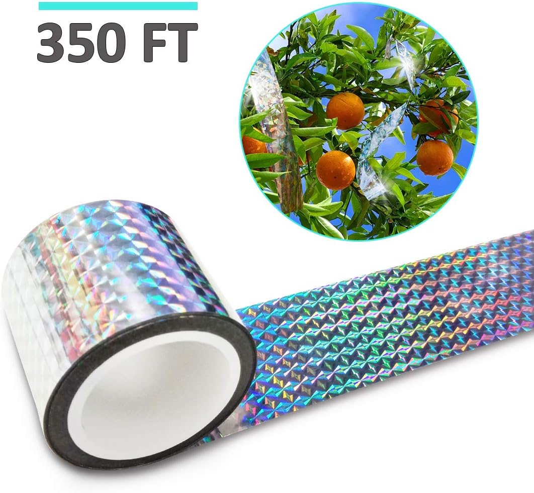GROWNEER Bird Repellent Scare Tape 350ft x 2in, Dual-Sided Deterrent Reflective Scare Tape, Keep Away Woodpeckers, Pigeons, Grackles, Woodpeckers and More