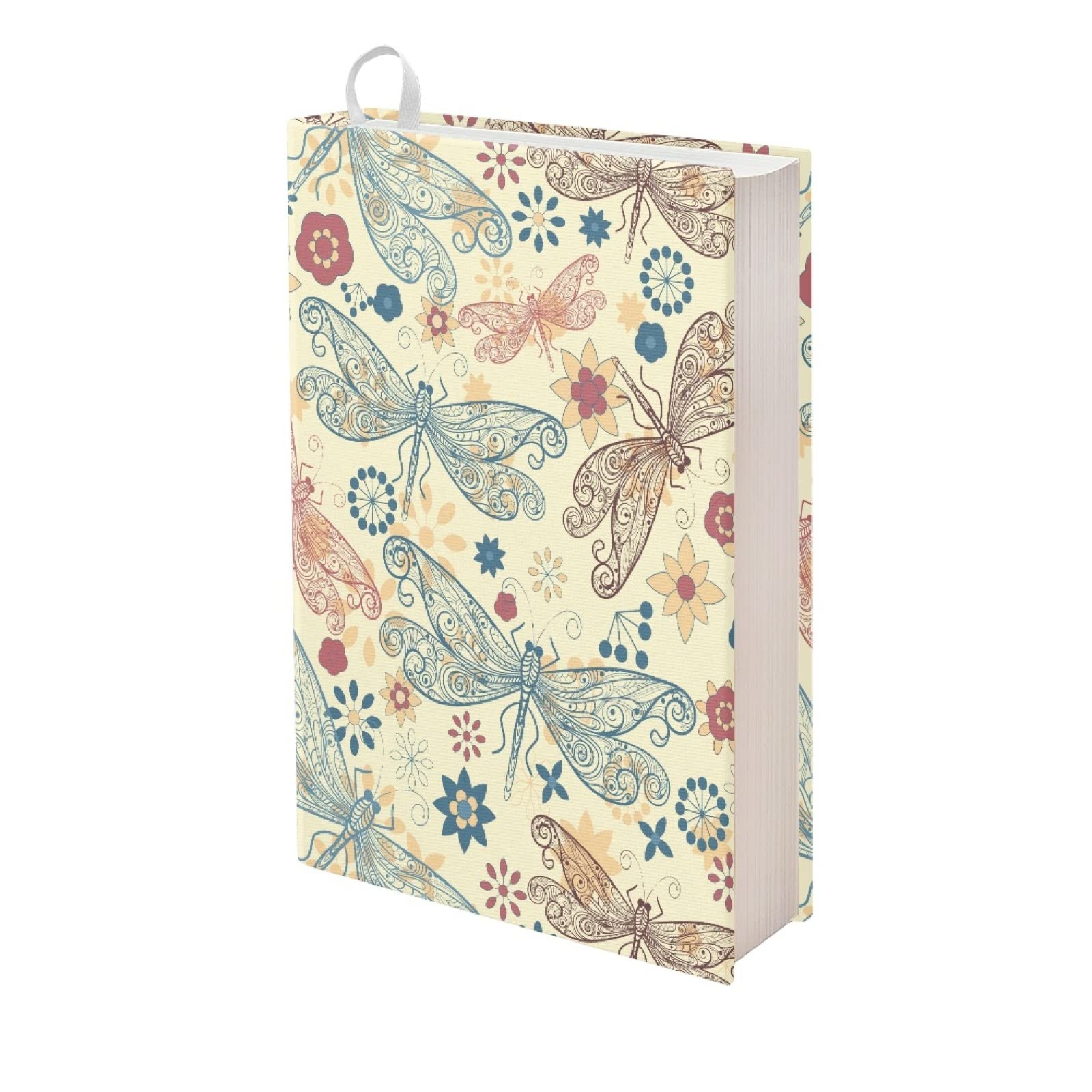 Kuiaobaty Folk Dragonfly Floral Book Sleeve Cover, Vintage Stretchy Cloth Protector for Books Standard Size Notepad Organiser — image 1