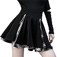 Kisidoo Gothic Skirts Cute High Elastic Waisted Plaid Kilts for Women Trendy Hem Flared Knee Length Mini Skater Skirt