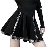 Kisidoo Gothic Skirts Cute High Elastic Waisted Plaid Kilts for Women Trendy Hem Flared Knee Length Mini Skater Skirt