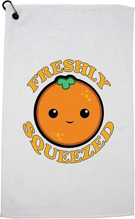 Amazon Com Hollywood Thread Freshly Squeezed Orange Juice Cute Smiling Graphic Golf Towel With Carabiner Clip Sports Outdoors