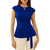 GRACE KARIN Womens Cap Sleeve Tops 2025 Summer Tie Waist Crew Neck Elegant Blouse Dressy Casual Work Business Shirts