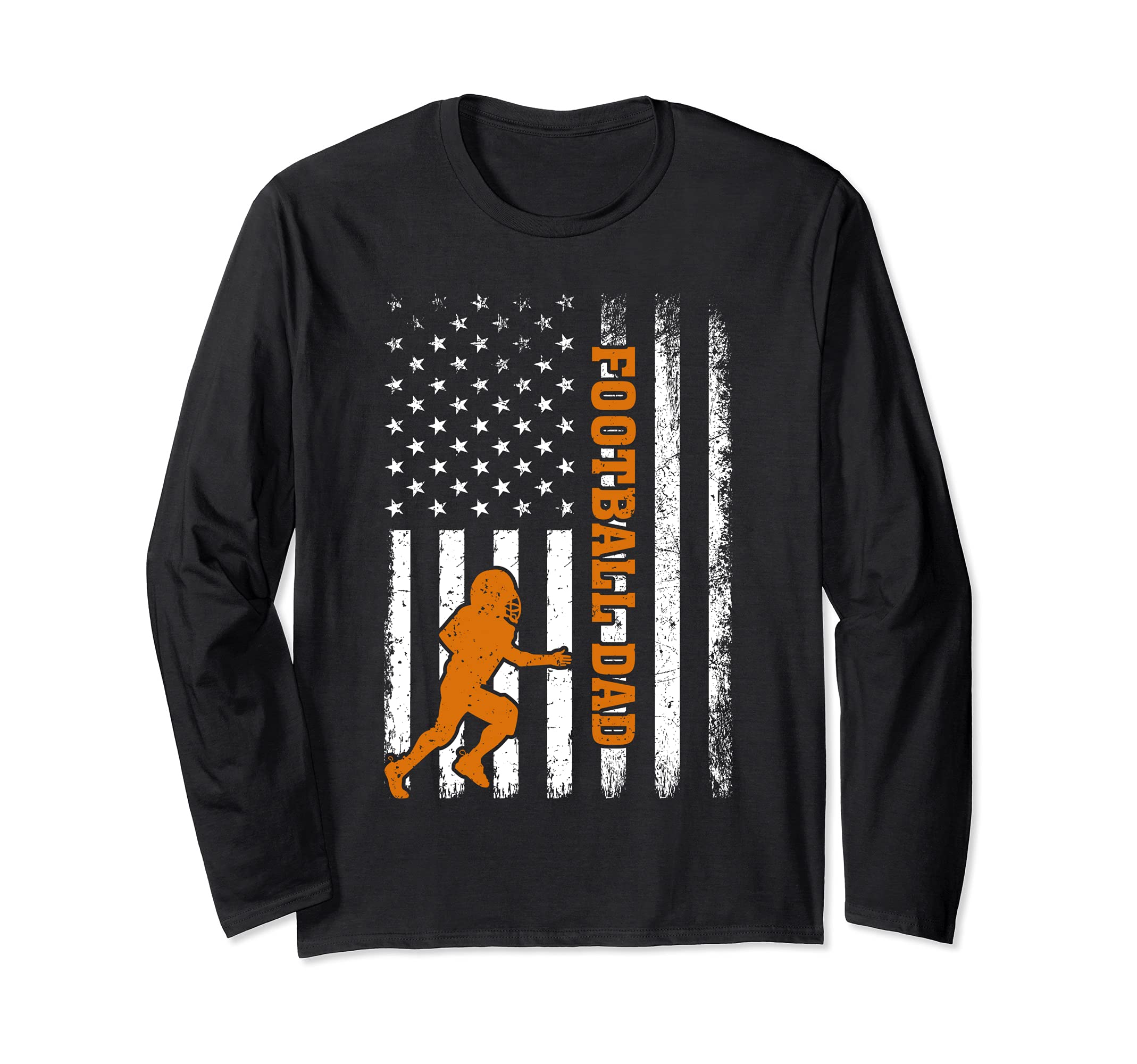 Retro Vintage USA American Flag Football Dad Father's Day Long Sleeve T-Shirt