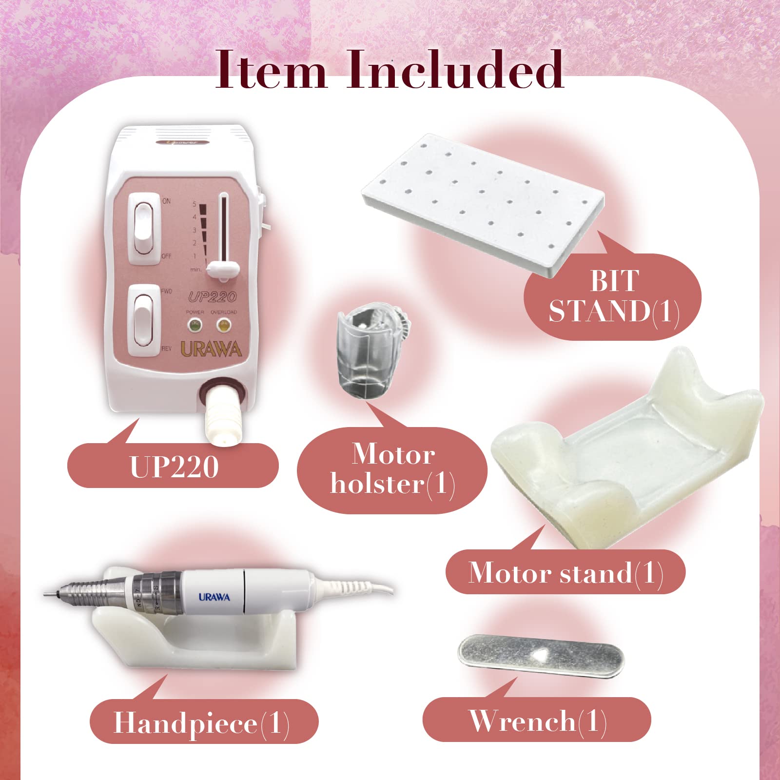 [Upower] UP220 Professional Nail Drill Machine, 20000 RPM Electric File for Nails, Low Noise & Low Vibration, Home and Salon Use (Made in Japan) Produced by URAWA Corp. [White-Blue]