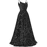 Tianzhihe Sequin Prom Dresses 2026 Long Sparkly Ball Gowns Spaghetti Straps A-Line Formal Evening Party Gown with Pockets