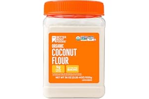 BetterBody Foods Organic Coconut Flour 2.25 Pound Jar, Gluten-Free White Flour Alternative with a Slight Coconut Taste and Aroma, 23% Dietary Fiber per Serving