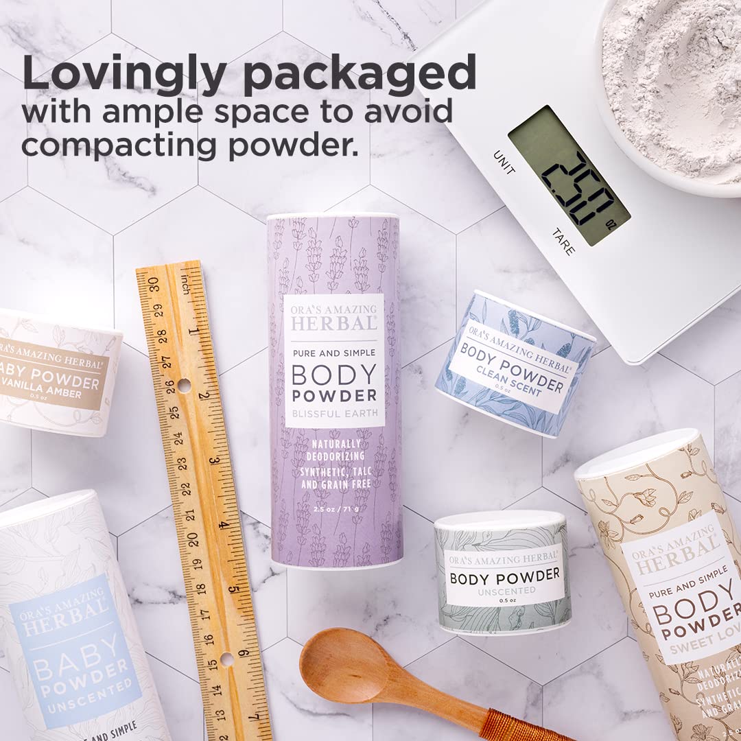 Unscented Talc-Free Baby Powder, No Cornstarch, Talc, Synthetic Fragrance Free, Made with Arrowroot, Clay and Plantain Leaf, Ora’s Amazing Herbal