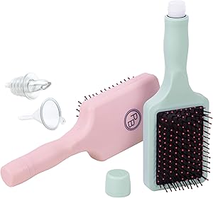 GoPong Party Brush Flask 2 Pack - Hidden Alcohol Booze Bottles, Includes Funnel and Liquor Bottle Pour Spout, Pink, Green