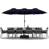 Shintenchi 16FT Large Patio Umbrella with Base, Outdoor Double-Sided Rectangular Umbrella, Market Umbrella with Crank Handle for Poolside Lawn Garden, Dark Blue