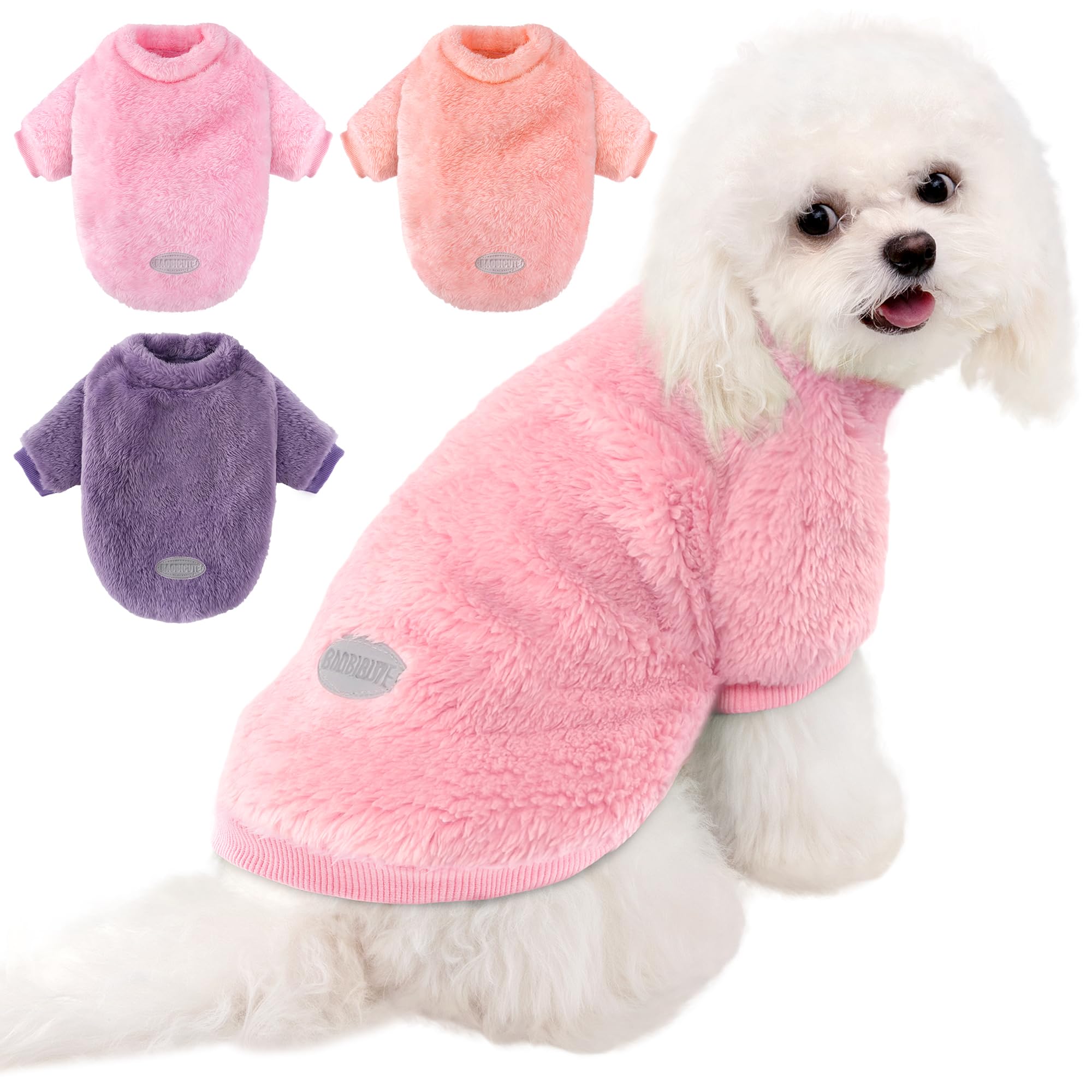 Photo 1 of 3 Pack Dog Sweater Clothes for Small Dogs Girls Boys with Reflective Strip Small Dog Sweaters Coat Soft Warm Pet Puppy Clothes Sweater (Pink+Purple+Peach, Medium)