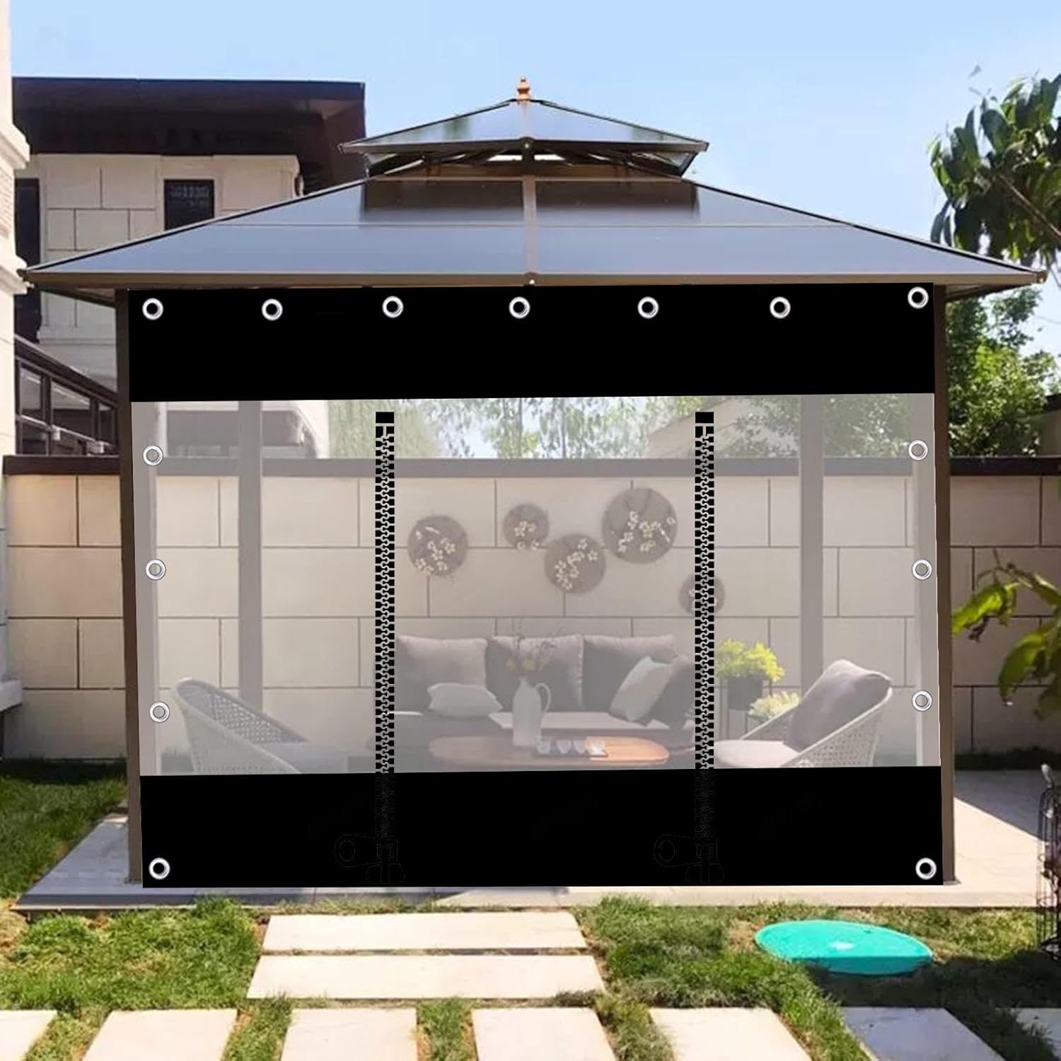 Outdoor Curtains - Outdoor Curtains,Pergola Gazebo Patio Black Transparent Tarpaulin Side Panels With Zipper,Waterproof Clear Tarp Curtain,Partition Curtains,Weatherproof Pvc Tarpaulin Cover,W×H-3.6×2m(11.8*6.6ft)