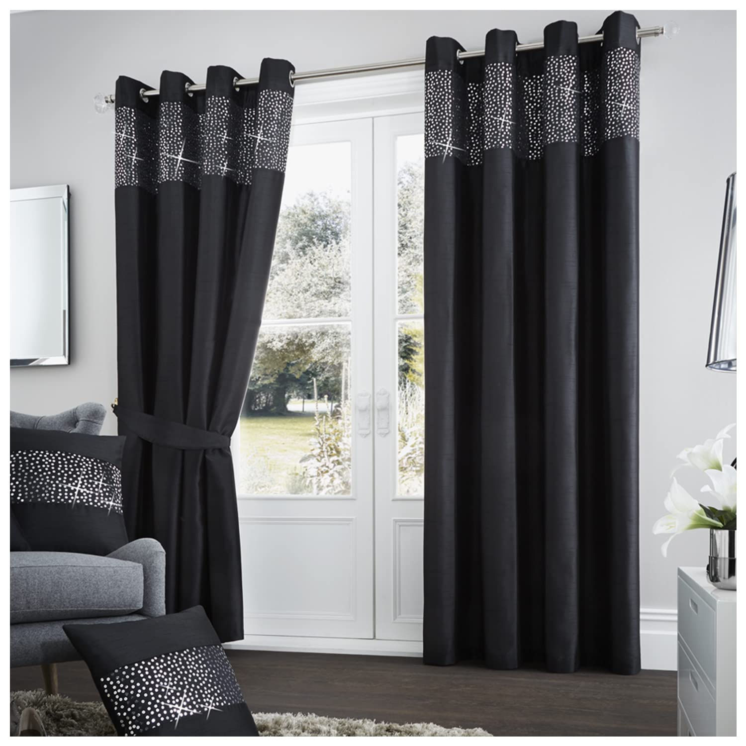 Gaveno Cavailia Luxurious Fully Lined Aviv Room Curtains (66 x 54 Inches), Polyester, Black