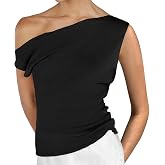ACOSAP Summer Women's Off Shoulder Shirts Sleeveless Casual Boat Neck Tunics Tops