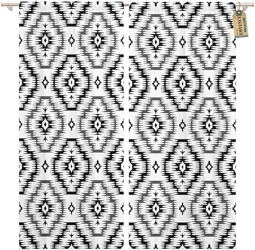 Amazon Com Golee Window Curtain American Black And White Ikat