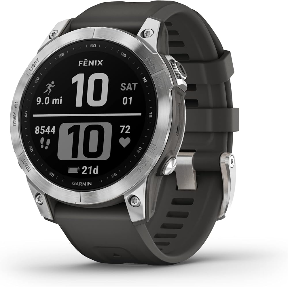 Garmin fenix 7 Multisport GPS Watch Silver Graphite Band Renewed 1.3in