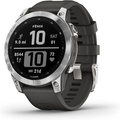 Garmin fenix 7 Multisport GPS Watch Silver Graphite Band Renewed 1.3in