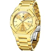 OLEVS Octagonal Watches for Men, Classic Stainless Steel Large Face Mens Dress Watches, Casual Waterproof Quartz Watches for Men, White/Black/Blue/Gold Dial