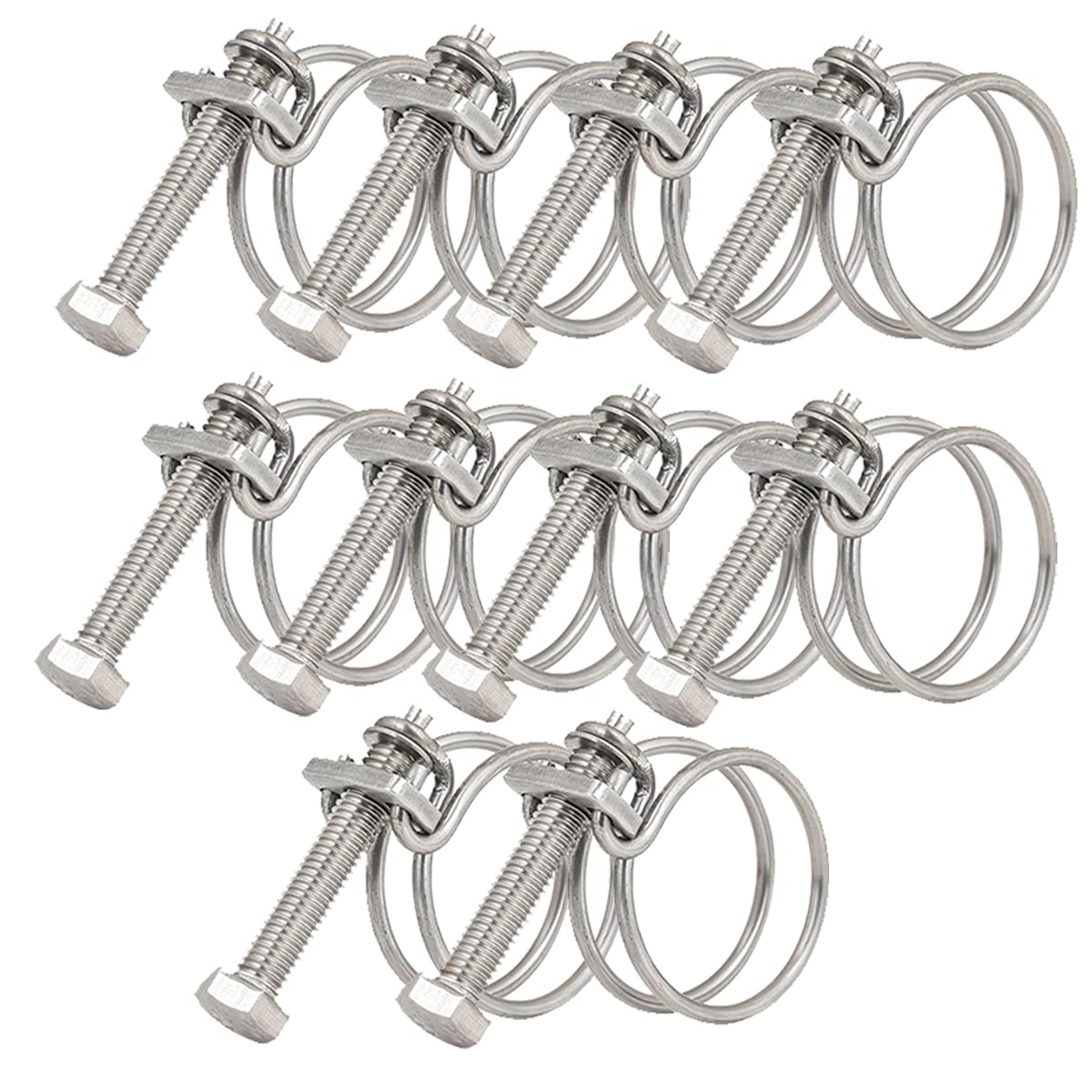 36-40mm Double Wire Hose Clamps, 201 Stainless Steel Hose Clips, Universal Plumbing Pipe Tube Fastener Adjustable Hose Hoop (Pack of 10)