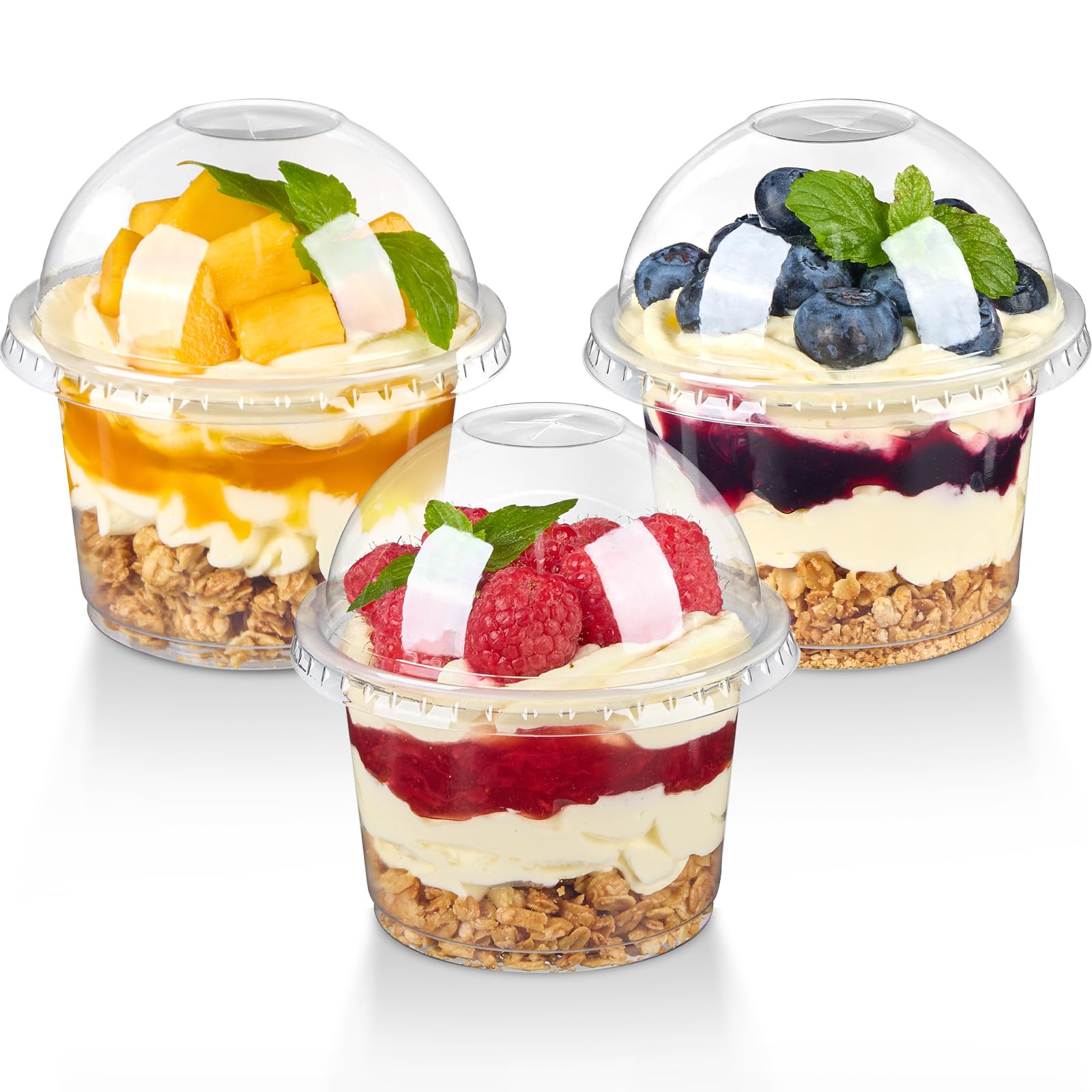 Photo 1 of TOFLEN 50 Pack 8 oz Plastic Dessert Cups with Dome Lids, Clear Disposable Yogurt Parfait Cups with Lids, Individual Party Serving Snack Cups for Fruit Dessert Cake Pudding