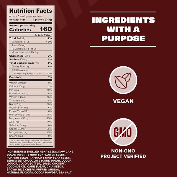 MANITOBA HARVEST SUPERSEED SNACK CLUSTERS, DARK CHOCOLATE – 4.6OZ – 5G PLANT PROTEIN, 2G FIBER, 5G OMEGA 3 & 6 PER 30G SERVING – EASY 6-IN-1 SUPER SEEDS SNACKS – VEGAN, NON-GMO PROJECT VERIFIED