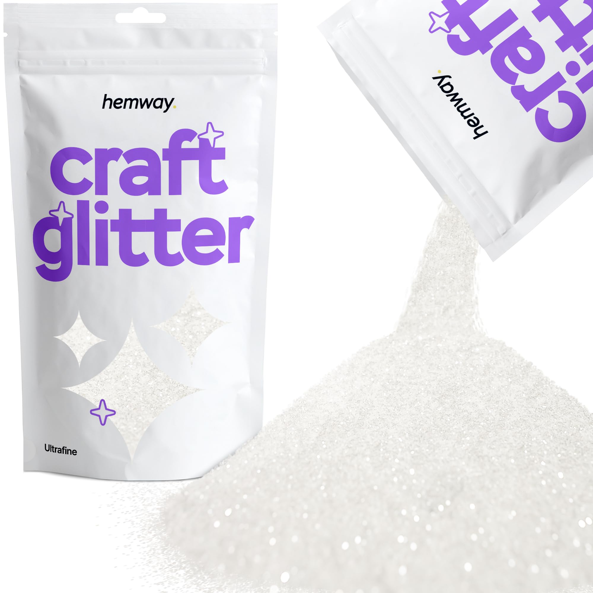 Hemway Craft Glitter White Iridescent 100g Ultrafine Glitter for Crafts, Resin, Cosmetic, Nail, Face, Body, Festival, Tumblers, Art, Candle, Crafting