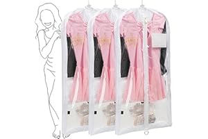 Elite Dance Gear 35" Clear Waterproof Garment Bag With 3 Zipper Pockets for Suits Dress Cover, Travel & Competitions Protector, Dance Costumes, Girls Dress Recital Outfit Organizer, 3 Packs-White