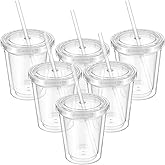 wutfuooo 6 Pcs Clear Tumblers with Lid and Straw for Kids, 12 oz Insulated Acrylic Double Wall Cups Toddlers Reusable Plastic Cup Kids Bulk