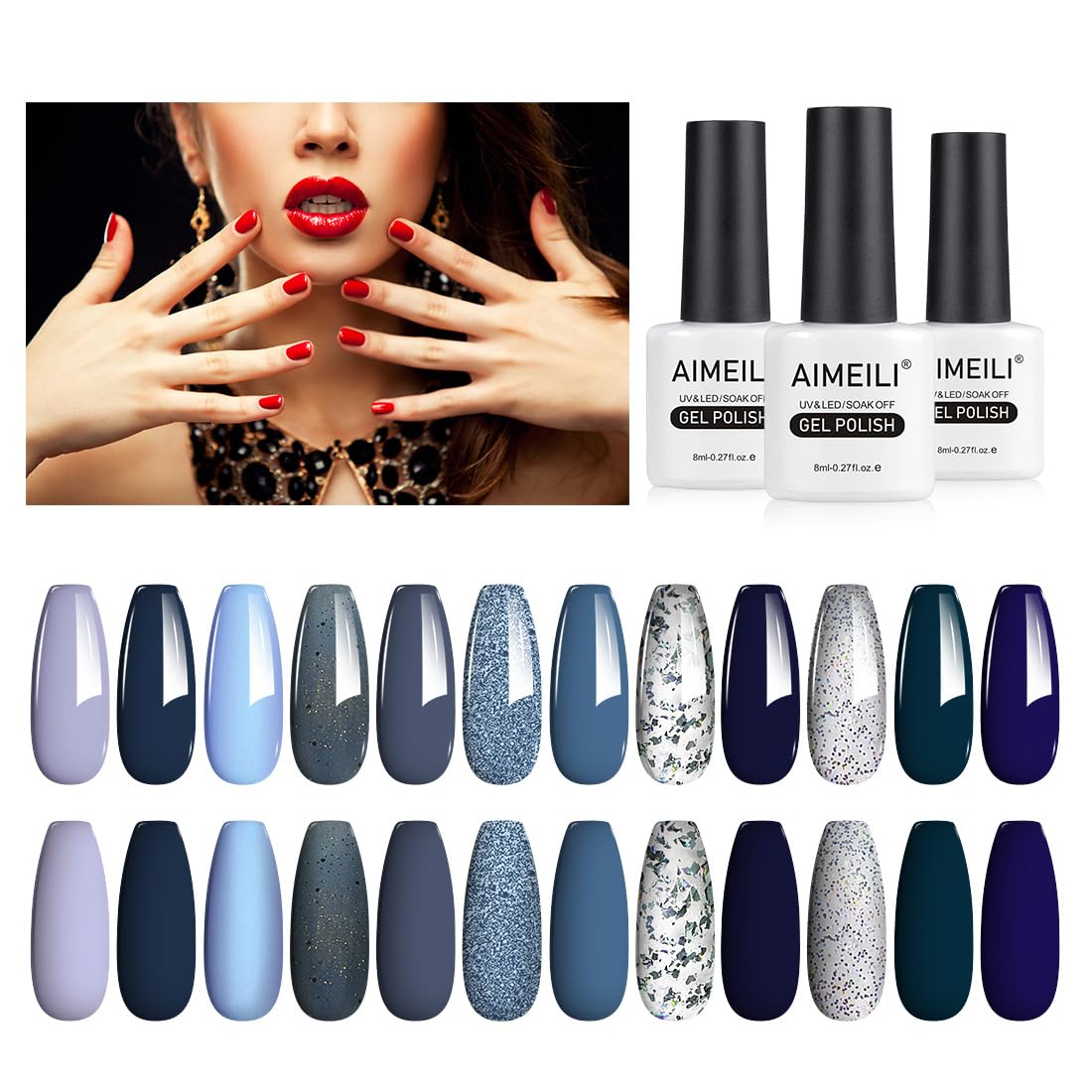 AIMEILI Gel Nail Polish Set, 8ml 12 Colours Soak Off UV LED Gel Nail Polishes Nail Art Gel Polish Gift Kit 13