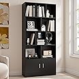 Cozy Castle 70" Tall Black Bookshelf with 12 Cubes and 2 Doors, 4-Tier Open Shelf Bookcase with Cabinet, Modern Cube Storage Organizer for Living Room, and Office