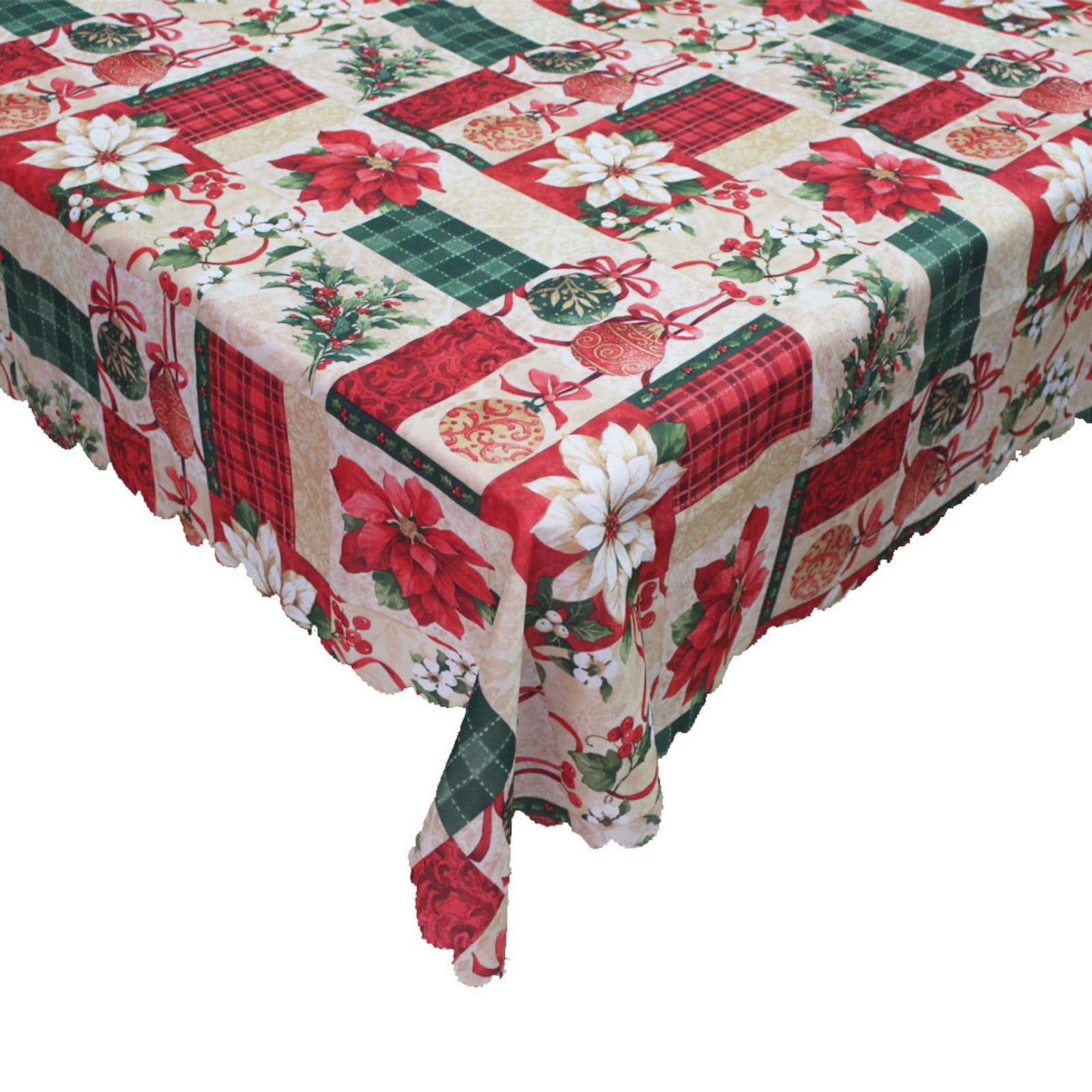 CHUANGOU Christmas Table Cloth，Xmas Table Cover for Holiday Dinner, Waterproof and Reusable Table Linens，150 x 180cm （Safflower）
