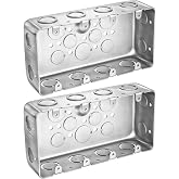 Yaocom 2 Pack 4 Gang Square Metal Electrical Box | 2-1/8 Inch Deep, Galvanized Steel Metal, Multi Device Switch Electrical Junction Box, for Multiple Wiring Configurations