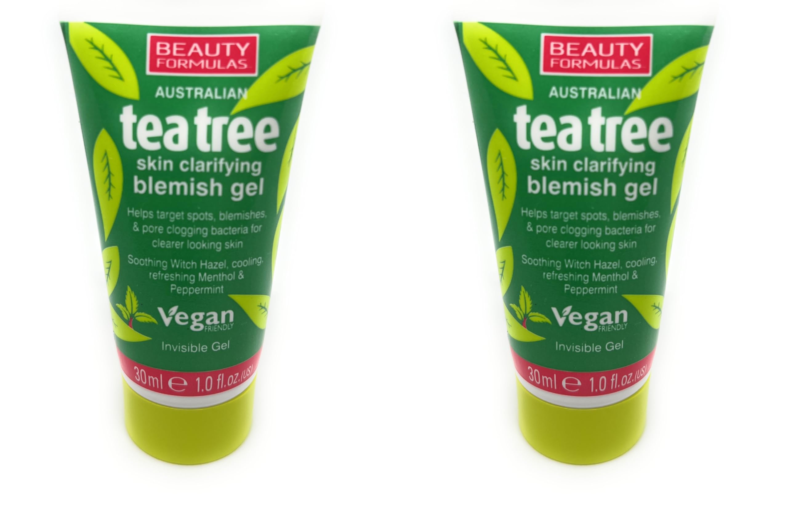 2 x Australian Tea Tree Skin Clarifying Blemish Gel, Cooling Refreshing Menthol and Peppermint, invisble gel, 2x30ml