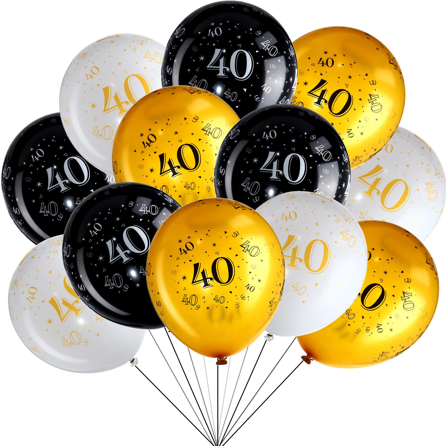 45 Piece 12 Inch 40th Birthday Party Latex Balloons Birthday Forty Anniversary Party Decoration White Gold Black Theme Party Balloon for Birthday Party Supplies Indoor Outdoor Decor