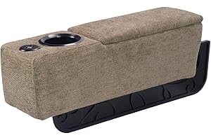 ARMRESTO Multifunctional Sofa Armrest, Couch Armrest with Wireless Charge Stand, Removable Couch Caddy with Storage,Including LED Reading Light,Latte