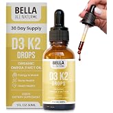 Bella All Natural Vitamin D3 K2 Liquid Drops 5000 IU (Unflavored)