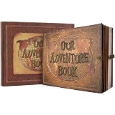 JIMBON Our Adventure Book 180 Pages Scrapbook Photo Album,Retro Style Embossed Letter Leather Cover Travel Diary Journal Scrap Book For Couples,Memory Book For Anniversary Wedding