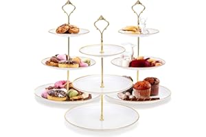 Goaste 3 Pack Tiered Cupcake Stand, Plastic Cupcake Stand Tower, 3 Tier Round Shape Dessert Serving Tray, White Cookie Candy 
