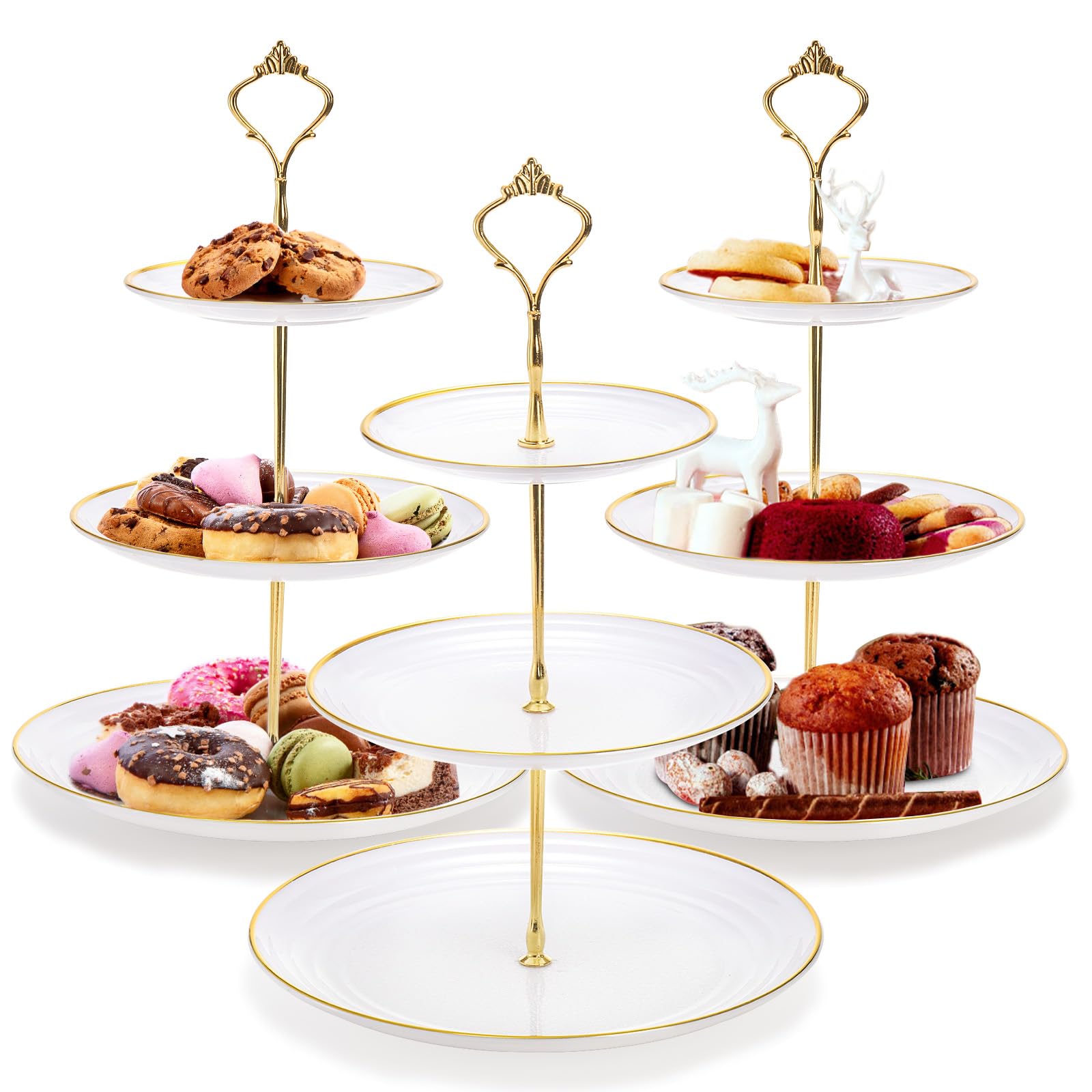 Photo 1 of Goaste 3 Pack Tiered Cupcake Stand, Plastic Cupcake Stand Tower, 3 Tier Round Shape Dessert Serving Tray, White Cookie Candy Buffet Stand for Tea Party, Baby Shower, Wedding, Birthday, Christmas