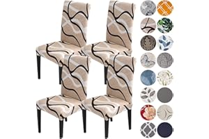 HZDHCLH Chair Covers for Dining Room Set of 4,Stretch Spandex Parsons Chair Slipcovers,Washable Anti-dust Chair Seat Covers for Kitchen,Wedding,Party (Beige, 4 Pack)