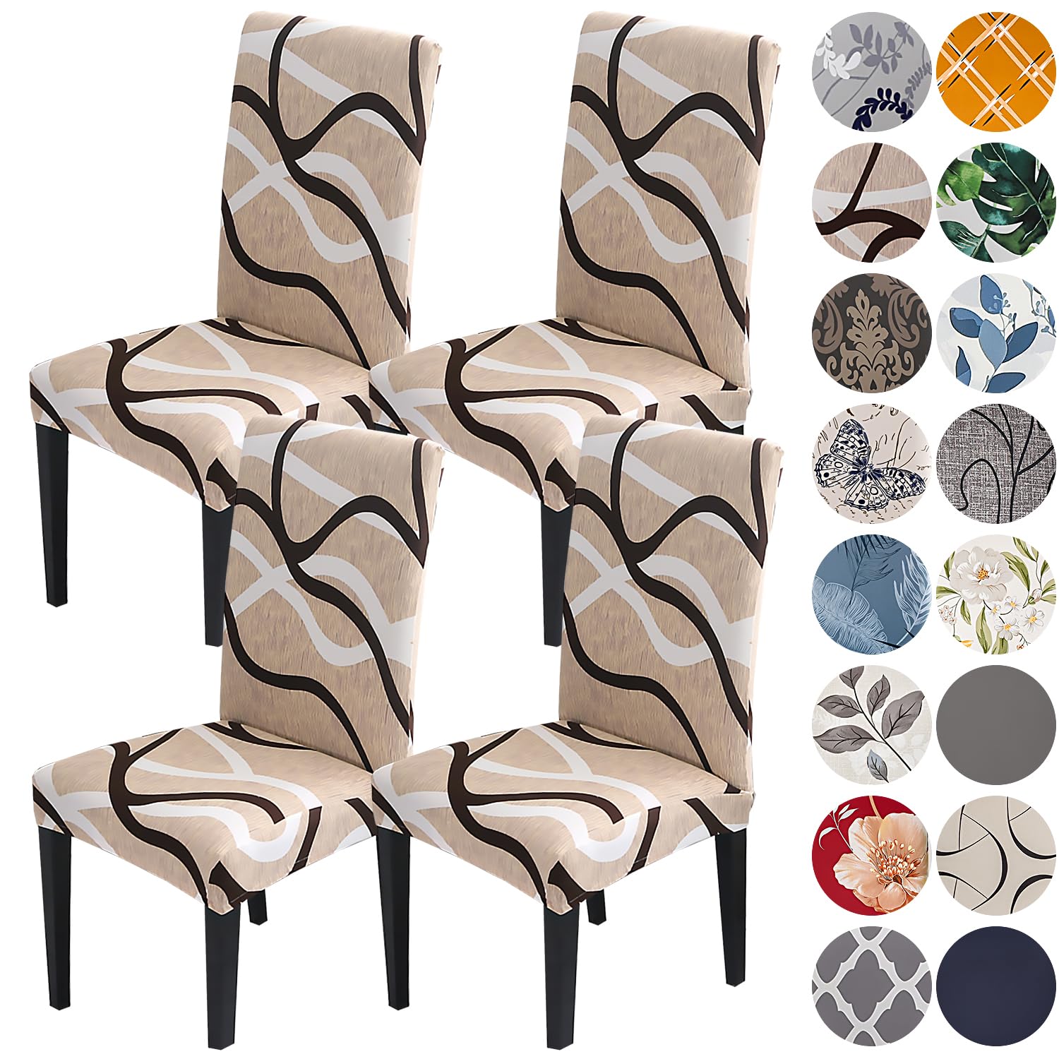 HZDHCLH Chair Covers Slipcovers 4/6 PCs Stretch Removable Washable Short Dining Chair Protector Cover Seat for Hotel,Dining Room,Ceremony(Khaki/Coffee, 4 PCS)