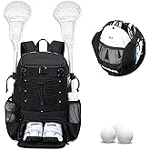 KAVIGOR Lacrosse Bag for Kids and Youth, Lacrosse Backpack with Helmet Holder and Shoes Compartment, Waterproof Field Hockey Gears Bag for Boys & Girls