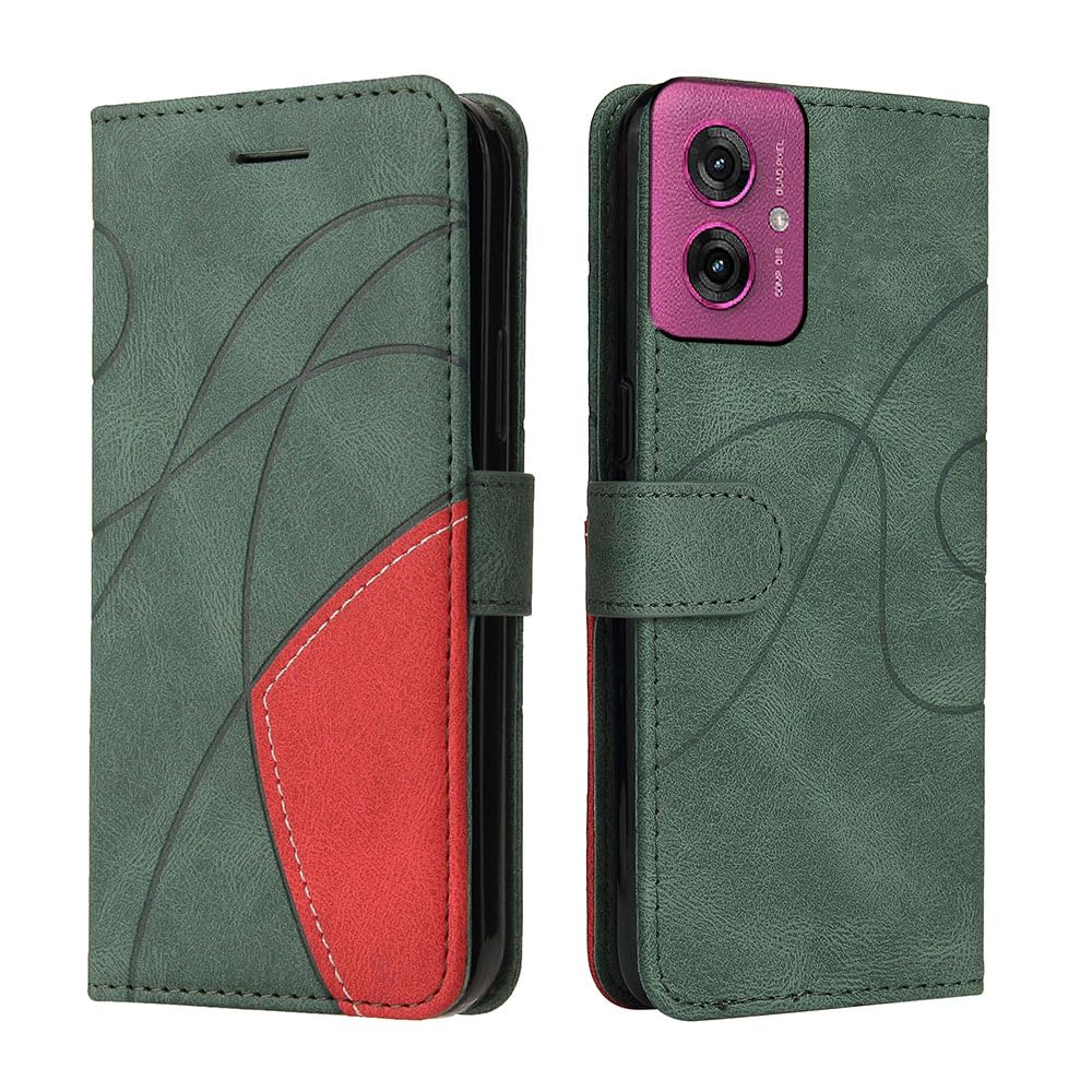 XINNI Protective Phone Case for Motorola Moto G55, PU/TPU Vintage Flip Leather Shockproof Cover Magnetic Book Style Wallet, Green