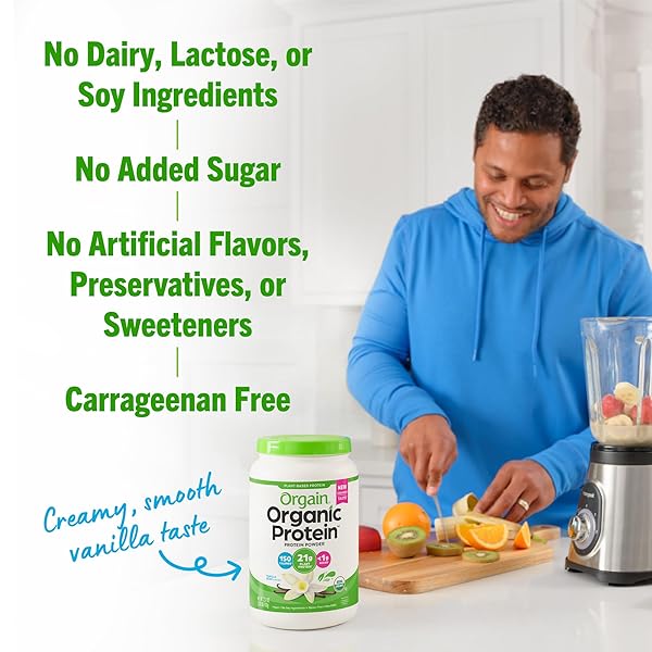 ORGAIN ORGANIC VEGAN PROTEIN POWDER, VANILLA BEAN – 21G PLANT PROTEIN, 6G PREBIOTIC FIBER, NO LACTOSE INGREDIENTS, NO ADDED SUGAR, NON-GMO, FOR SHAKES & SMOOTHIES, 2.03 LB (PACKAGING MAY VARY)