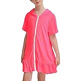 Tziharora Girls Swim Cover Up Multicolor Hooded Zip-Up Terry Swimsuit Ruffle Bathing Suit Kids Short Sleeve Swimwear
