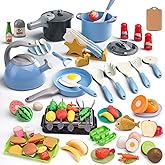 Zero Zoo 105Pcs Kids Kitchen Toy Accessories, Toddler Pretend BBQ Camping Cooking Playset, Play Pots, Pans, Utensils Cookware Toys, Play Food Set, Vegetables, Learning Gift for Girls Boys