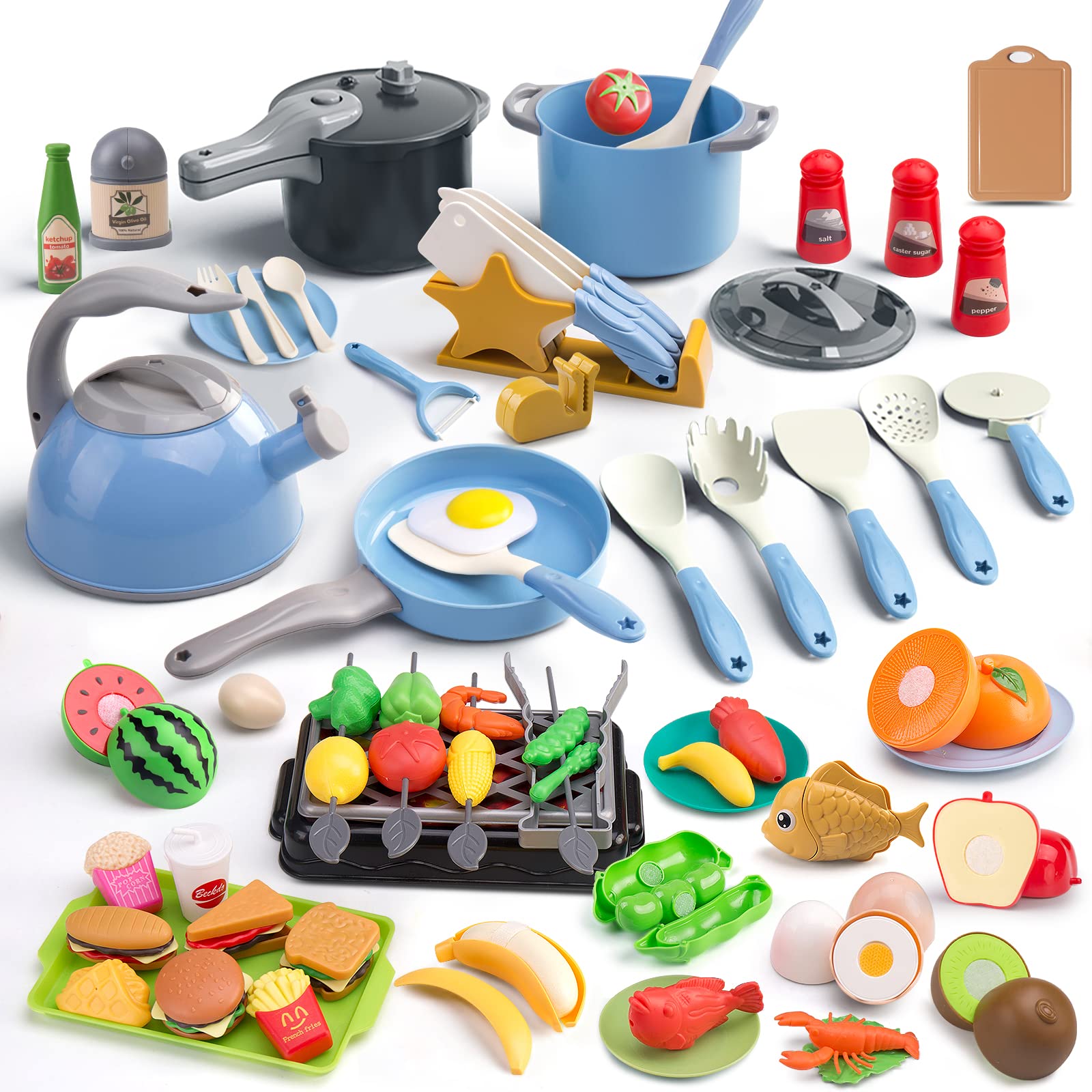 Photo 1 of Zero Zoo 105Pcs Kids Kitchen Toy Accessories, Toddler Pretend BBQ Camping Cooking Playset, Play Pots, Pans, Utensils Cookware Toys, Play Food Set, Vegetables, Learning Gift for Girls Boys