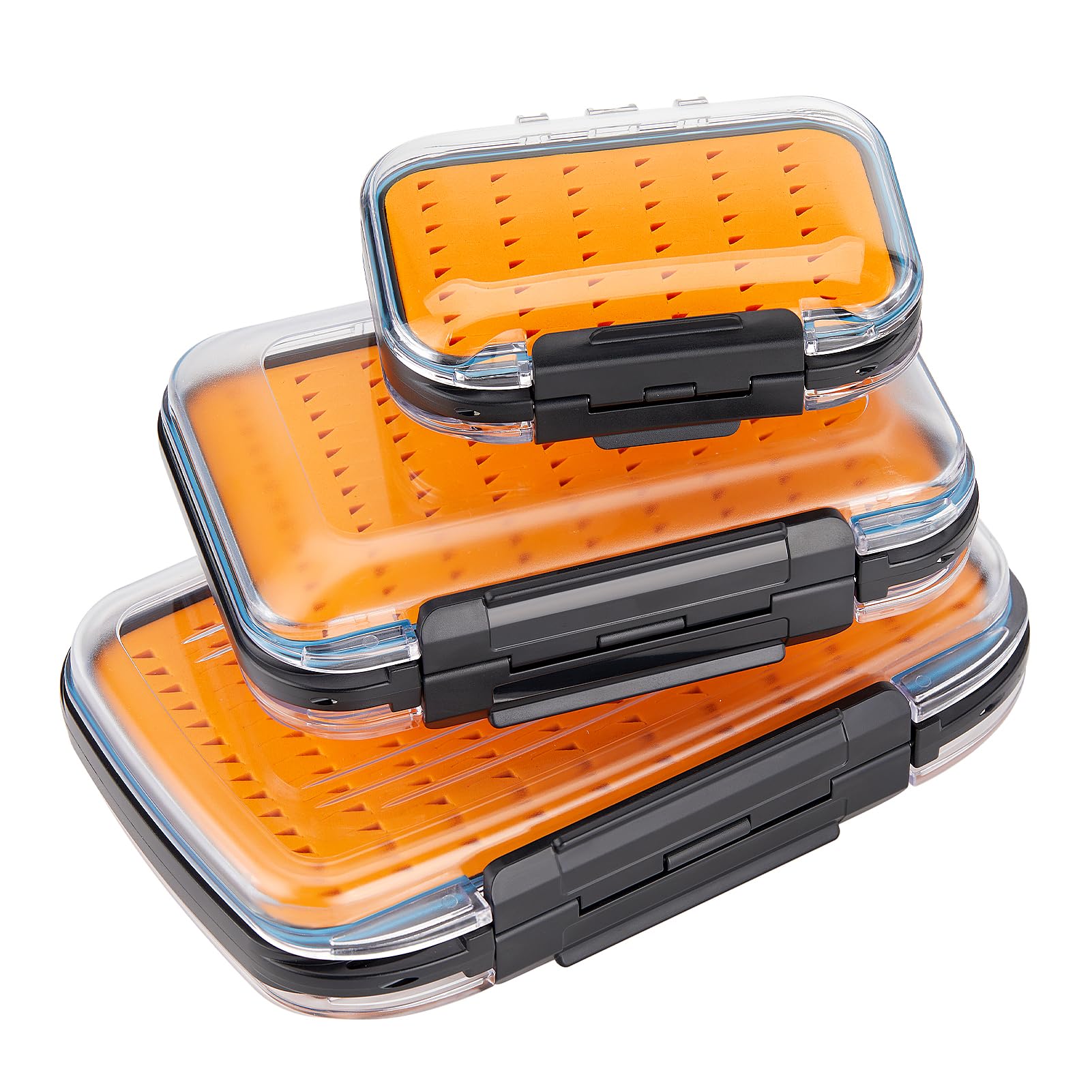 Gonex Fly Boxes for Fly Fishing Two-Sided Waterproof Lightweight Fly Fishing Box Easy Grip Transparent Lid Fly Fishing Lures Boxes Sizes A+B+C, Orange