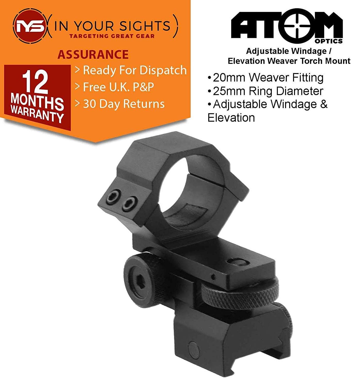 Atom Optics Adjustable windage/elevation 20mm weaver rail torch scope